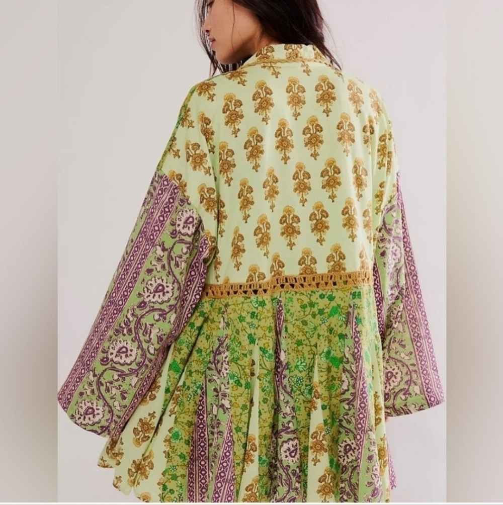 Free People Hazy Baby Printed Oversized Bohemian Mixed Printed Mini Dress Tunic - Picture 5 of 8